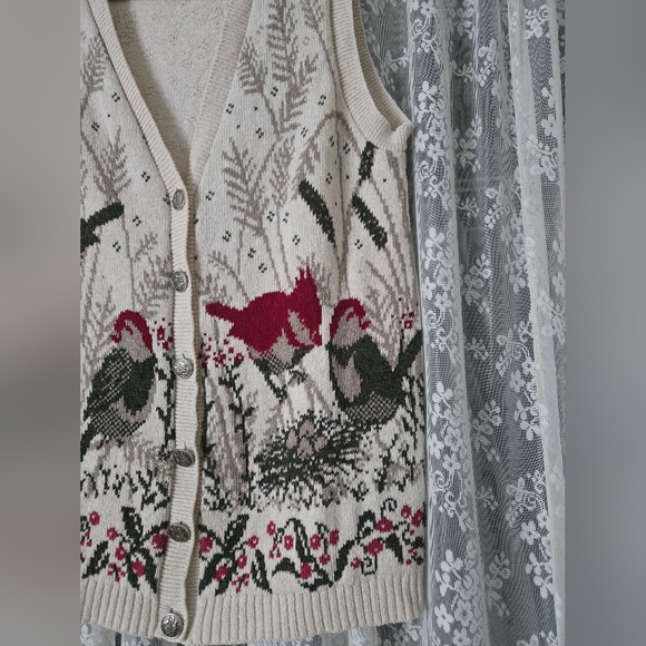 Vintage Northern Reflections Parkhurst Bird Scene Knit Sweater Vest - Picture 4 of 10